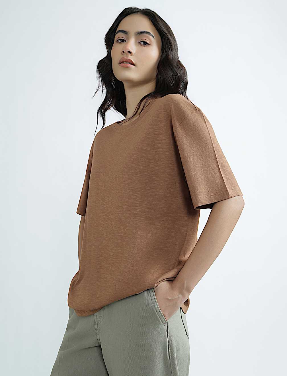 Cotton Rich Round Neck Plain T-Shirt