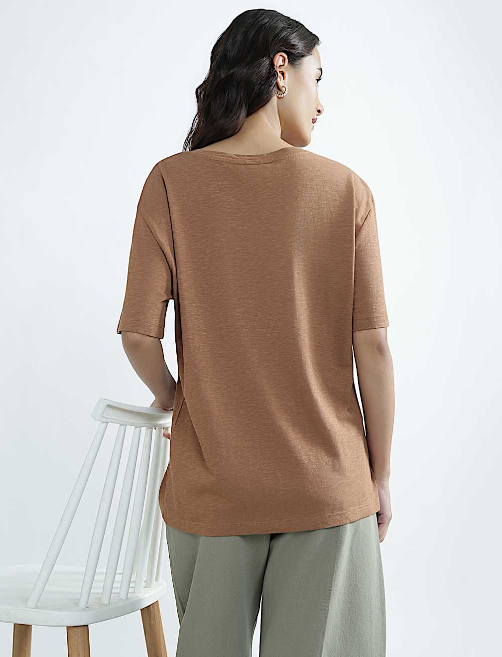 Cotton Rich Round Neck Plain T-Shirt