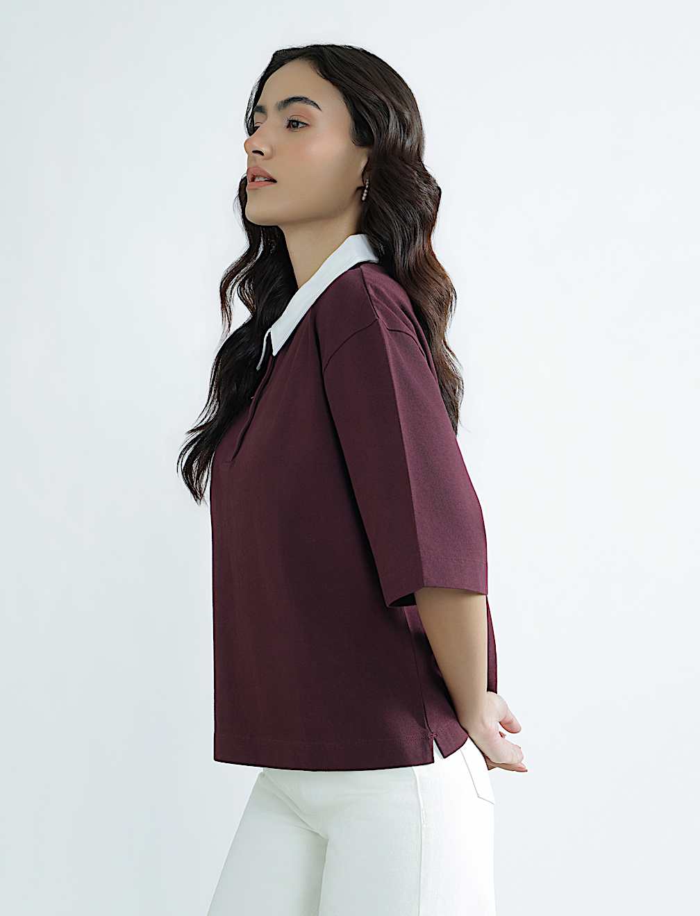 Pure Cotton Polo Neck Plain T-Shirt