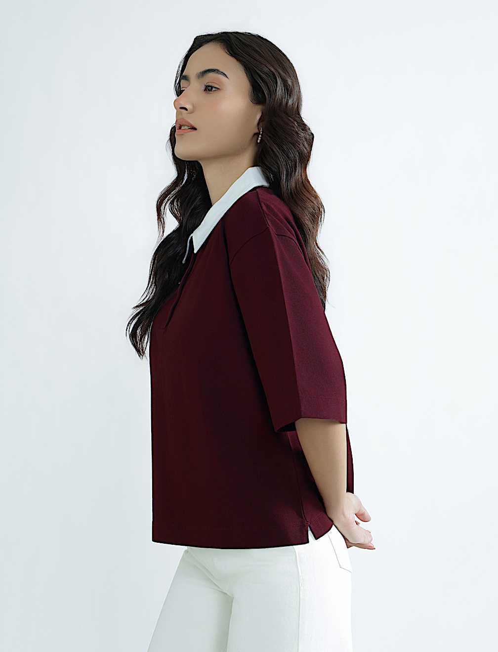 Pure Cotton Relaxed Fit Polo Neck Top
