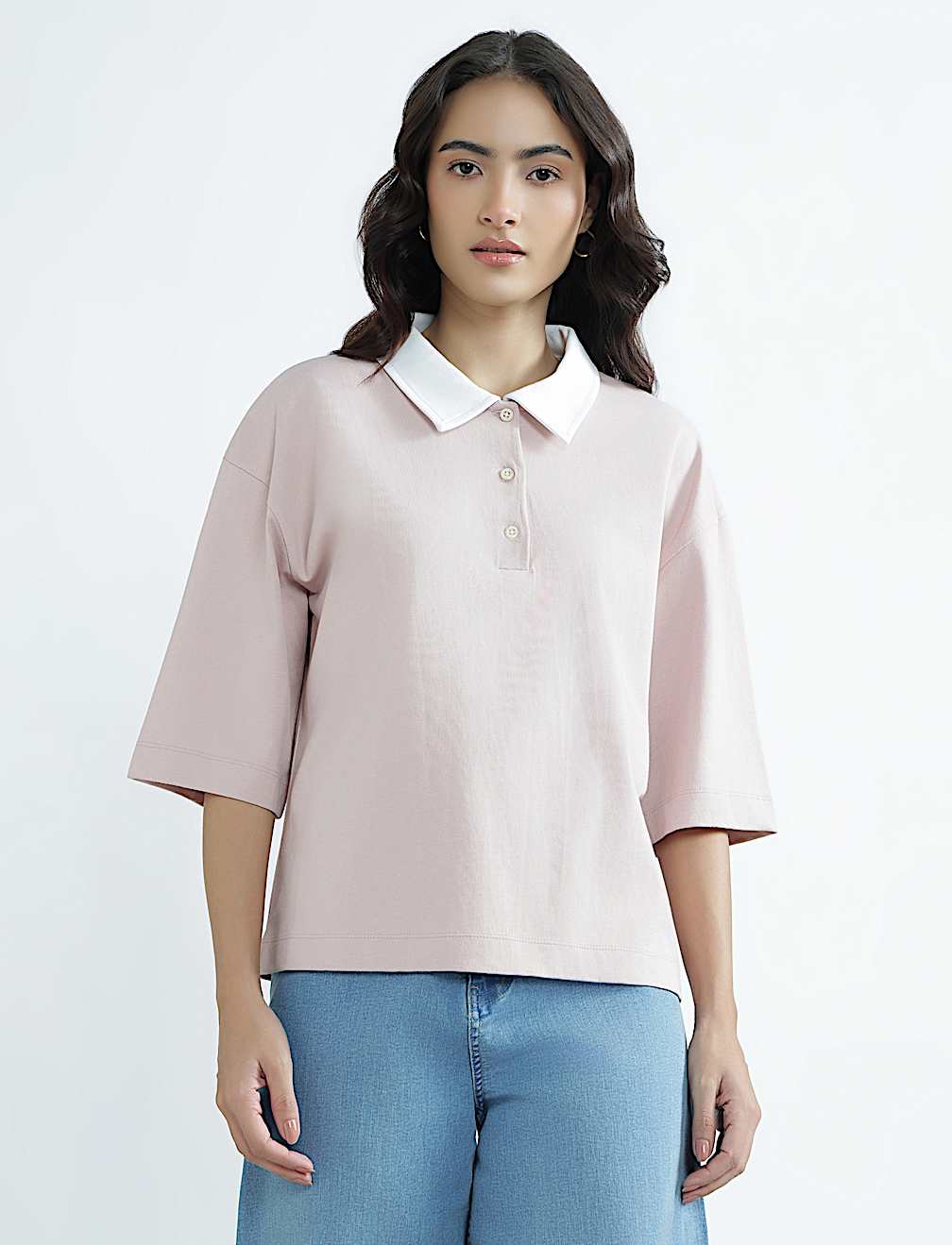 Pure Cotton Polo Neck Plain T-Shirt