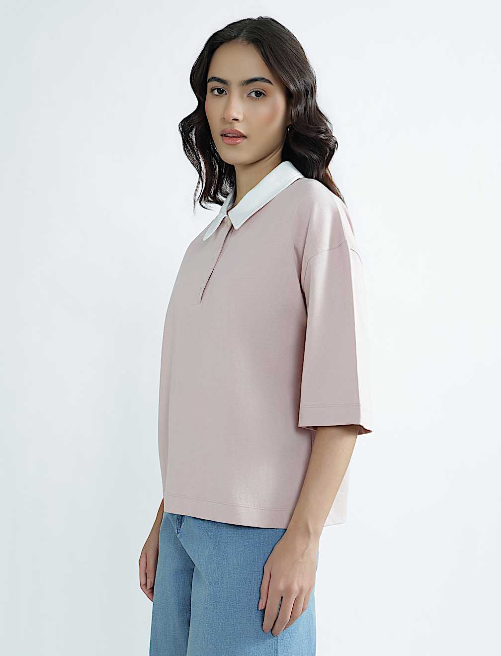 Pure Cotton Polo Neck Plain T-Shirt