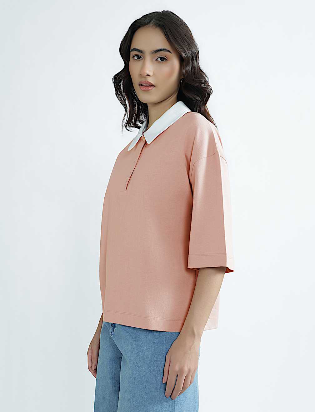 Pure Cotton Relaxed Fit Polo Neck Top