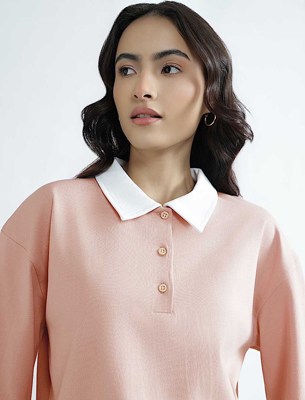 Pure Cotton Relaxed Fit Polo Neck Top