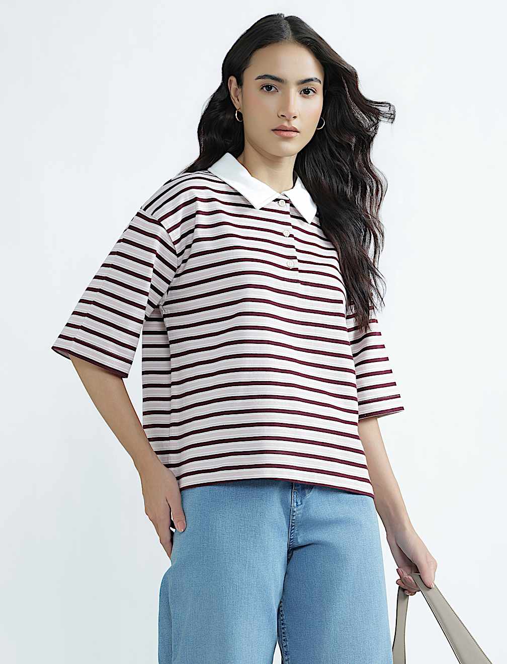 Pure Cotton Polo Neck Plain T-Shirt