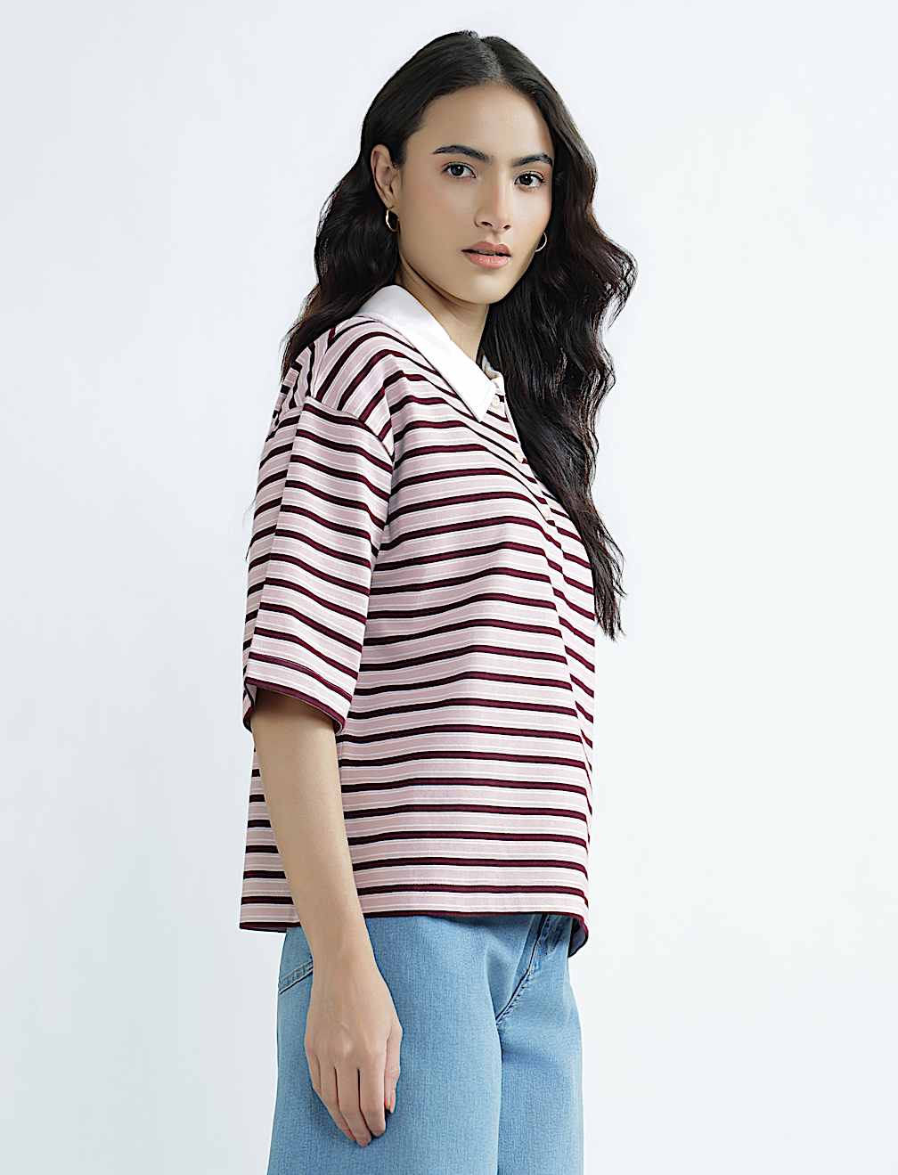 Pure Cotton Relaxed Fit Polo Neck Top