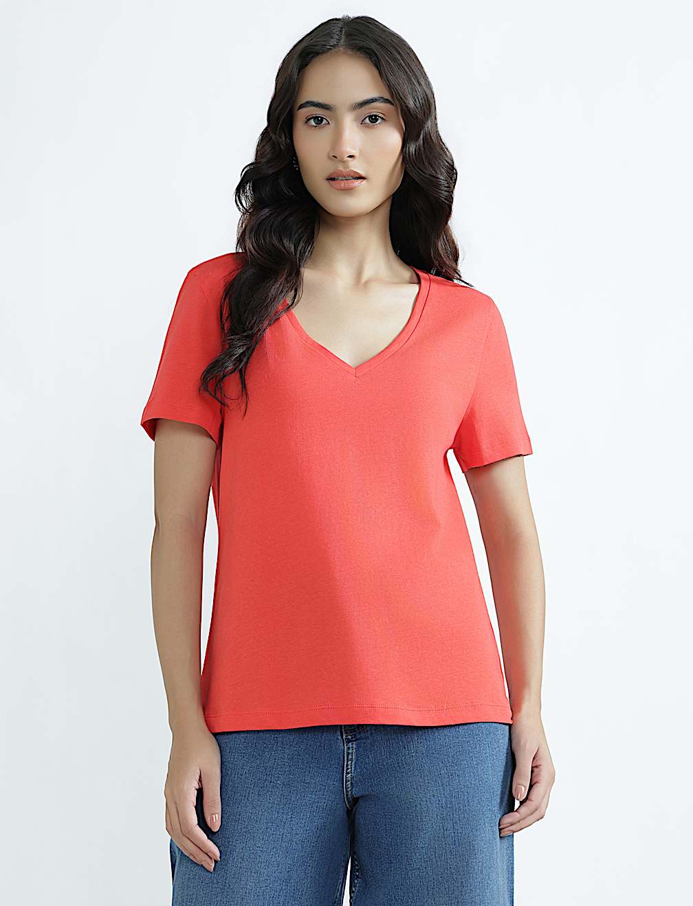 Pure Cotton V-Neck Plain T-Shirt