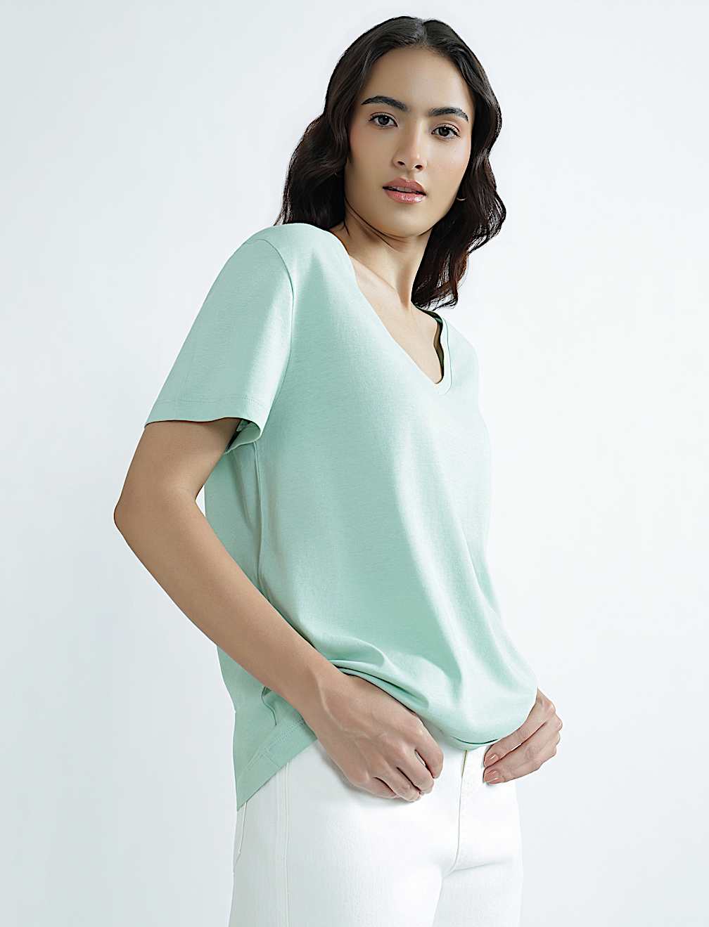 Pure Cotton V-Neck Plain T-Shirt