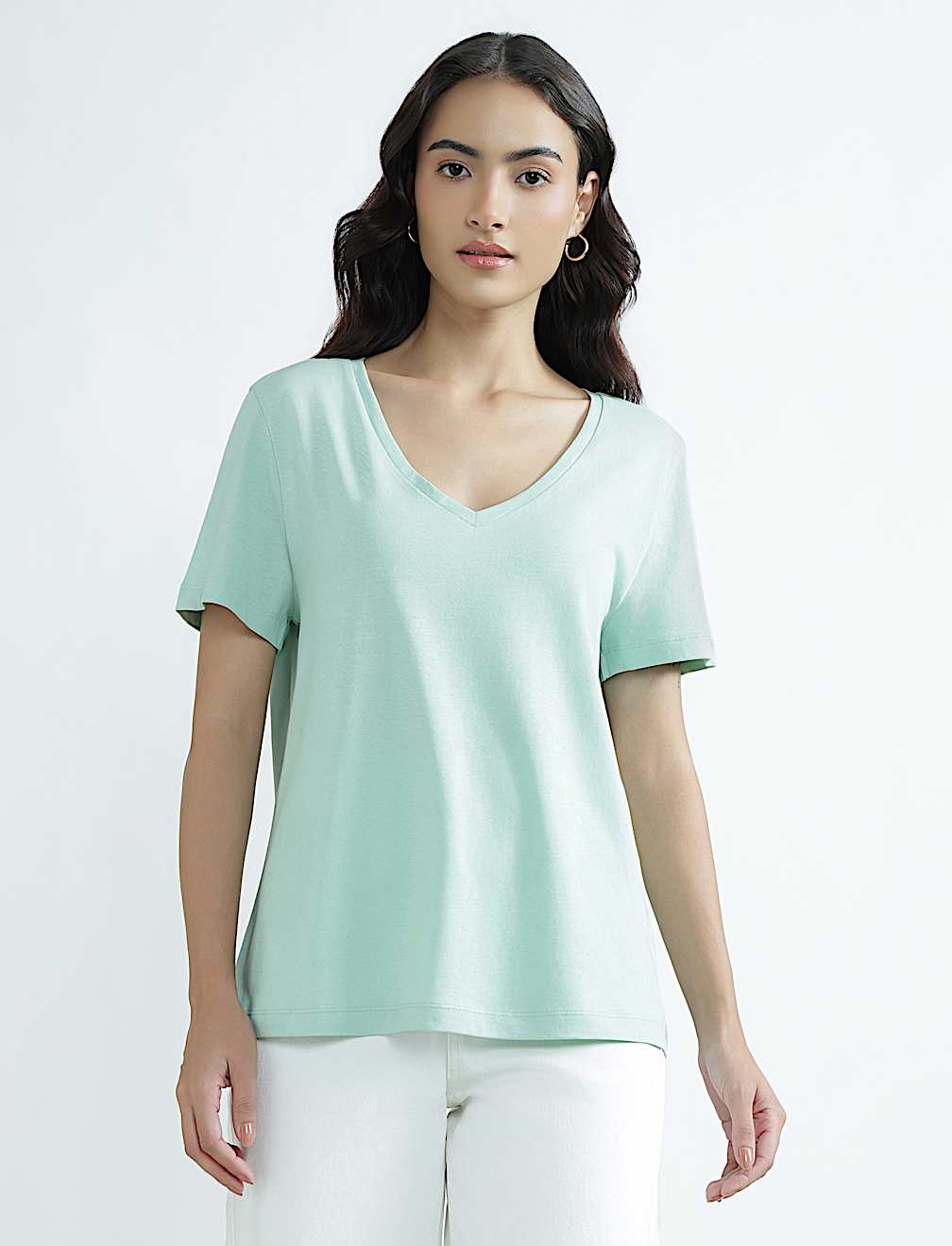 Pure Cotton V-Neck Plain T-Shirt