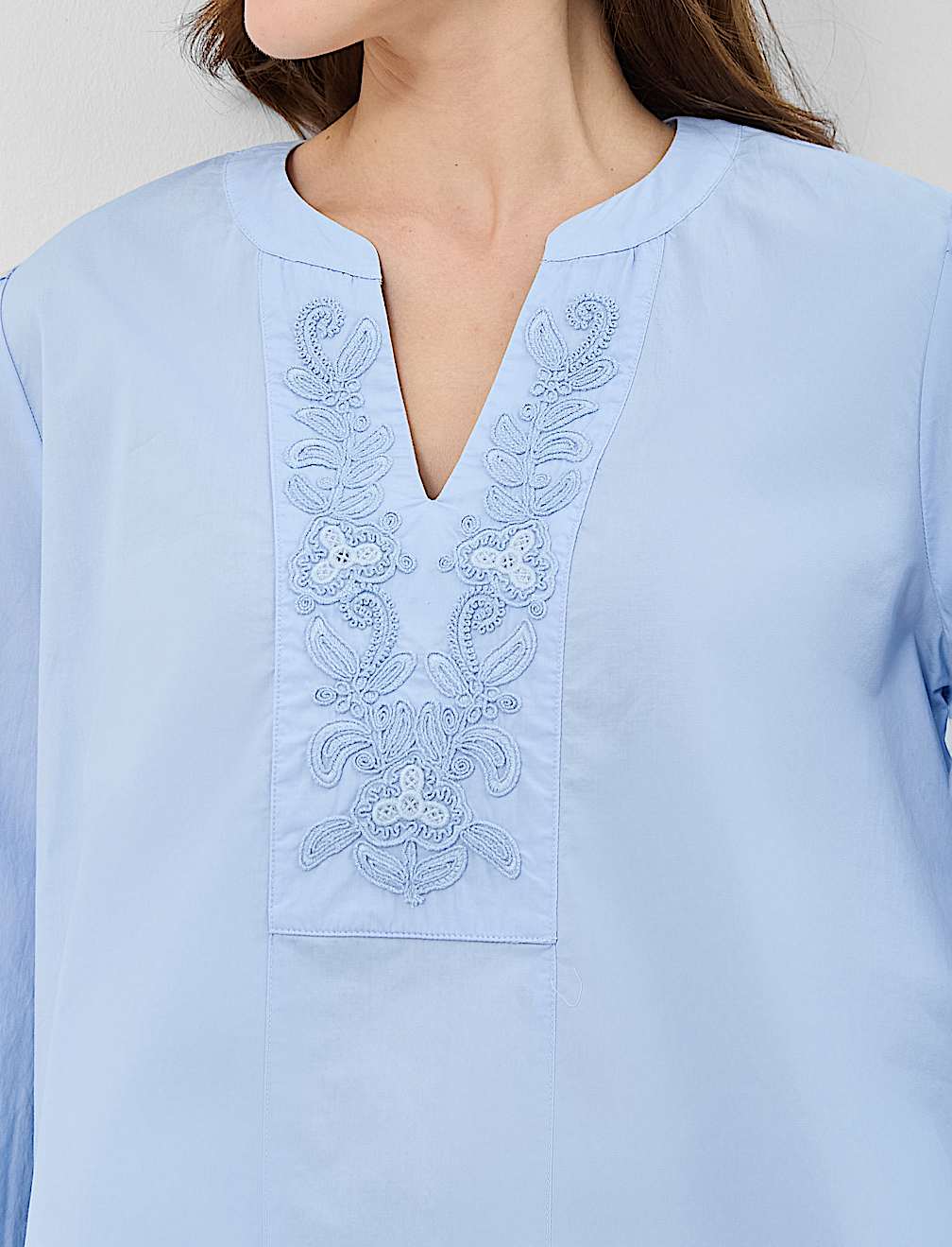 Pure Cotton Embroidered Balloon Sleeve Top