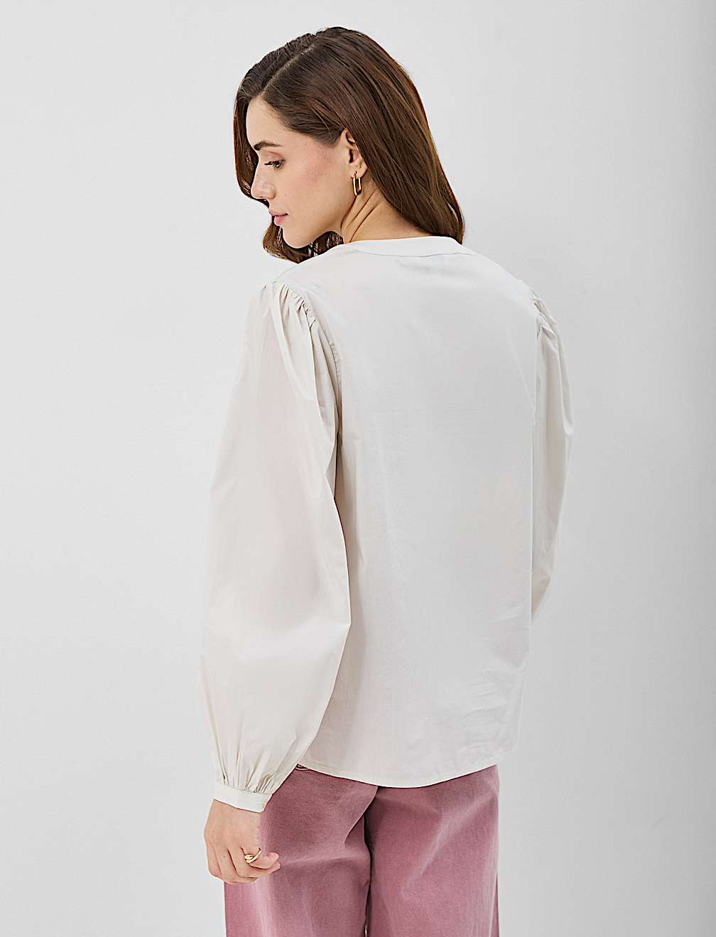 Pure Cotton Embroidered Balloon Sleeve Top