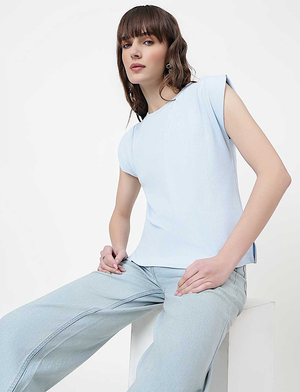 Pure Cotton Plain Crew Neck Top