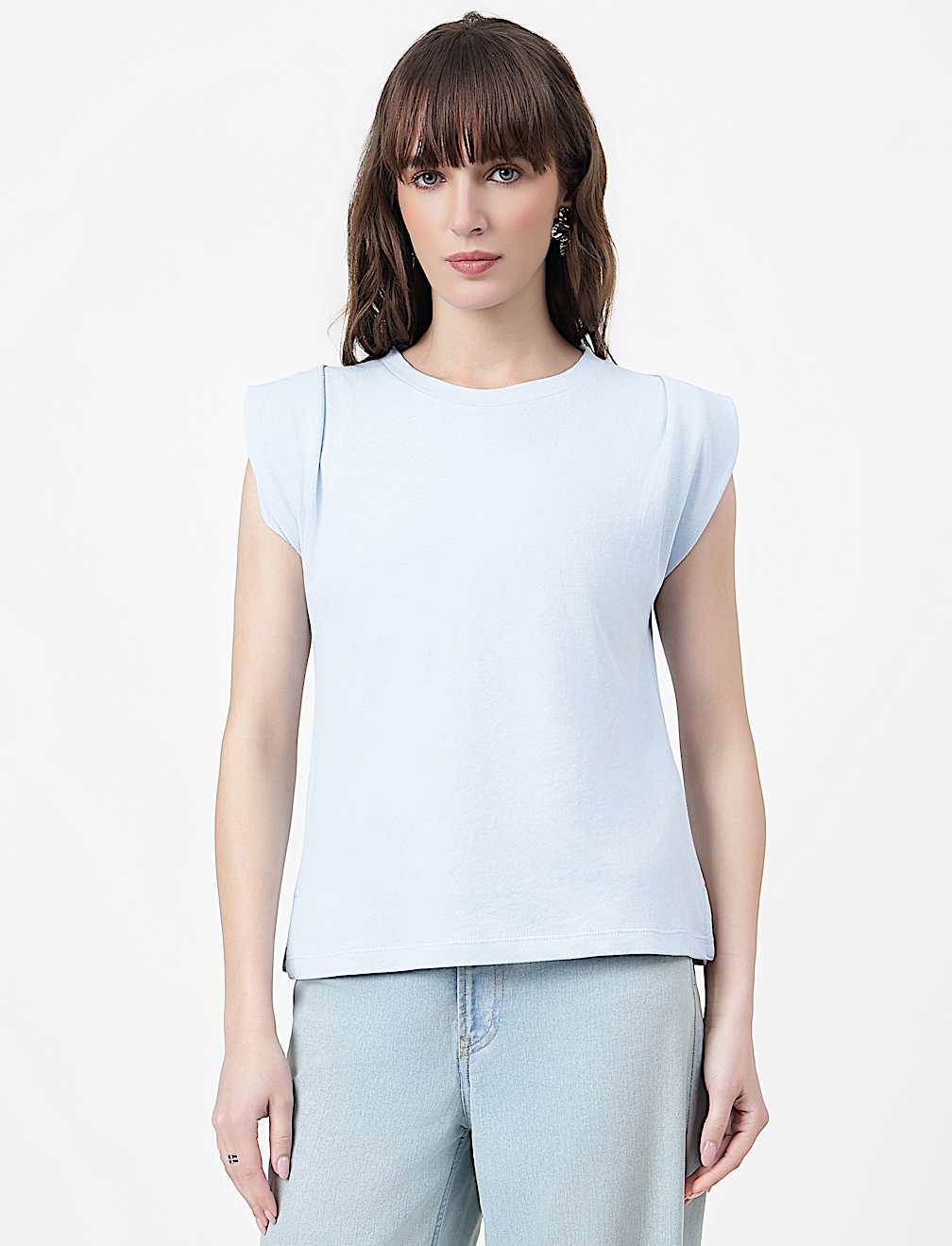 Pure Cotton Plain Crew Neck Top