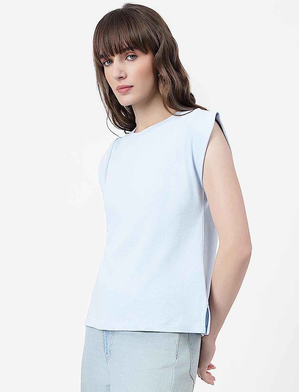 Pure Cotton Plain Crew Neck Top