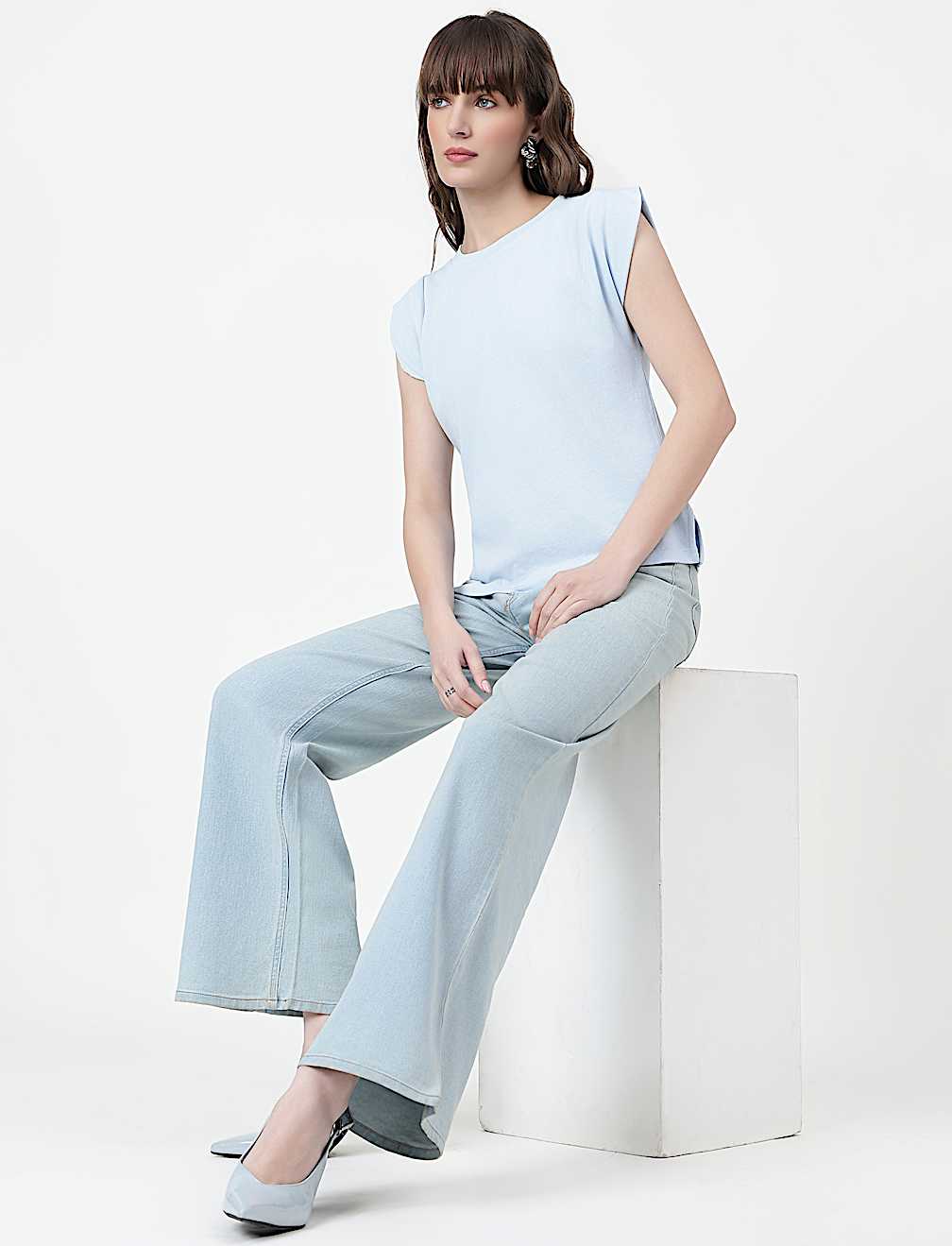 Pure Cotton Plain Crew Neck Top