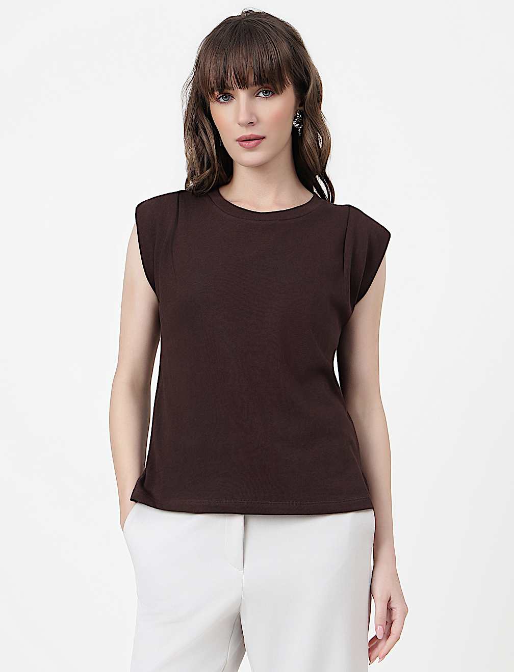 Pure Cotton Plain Crew Neck Top