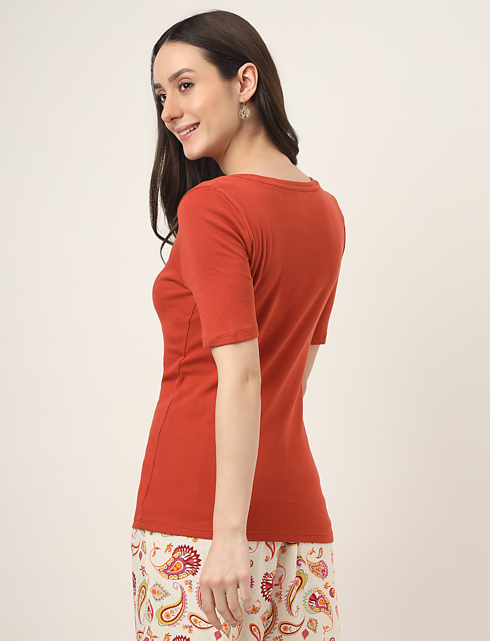 Pure Cotton Solid V-Neck T-Shirt