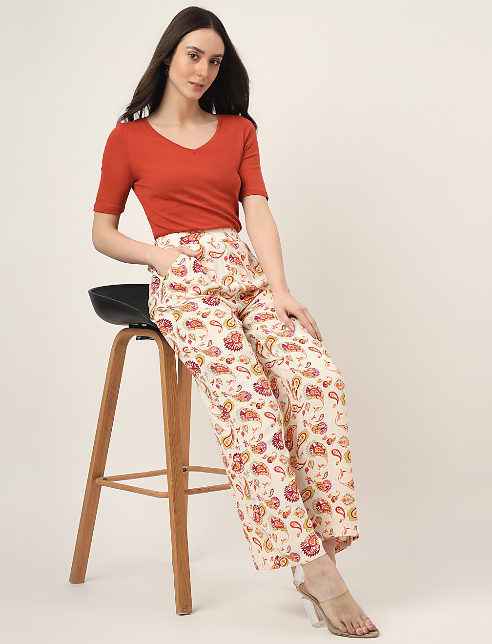 Pure Cotton Solid V-Neck T-Shirt