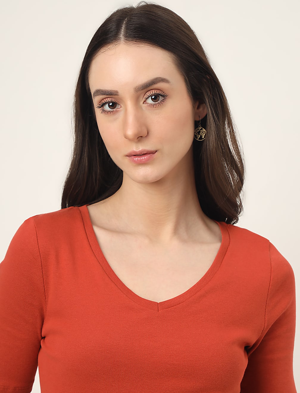 Pure Cotton Solid V-Neck T-Shirt