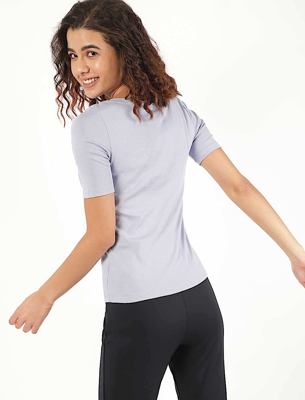 Pure Cotton Solid V-Neck T-Shirt