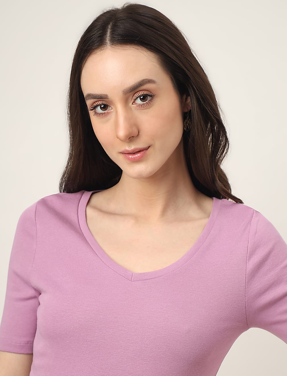 Pure Cotton Solid V-Neck T-Shirt