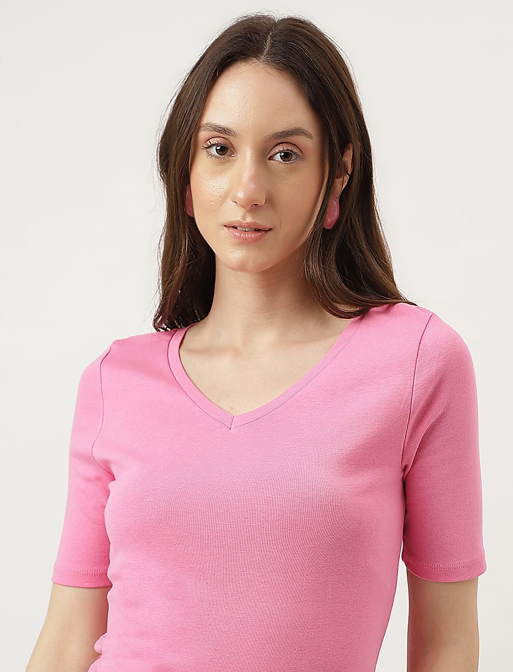 Pure Cotton Solid V-Neck T-Shirt
