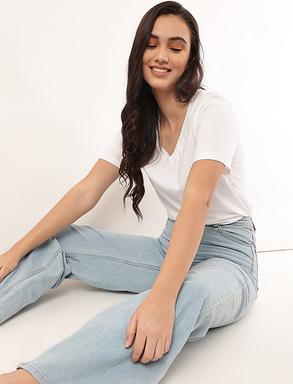 Pure Cotton Plain V-Neck T-shirt