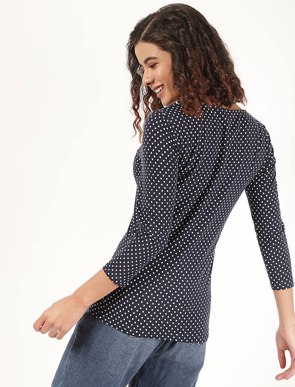 Cotton Mix Polka Dots Round Neck Tee