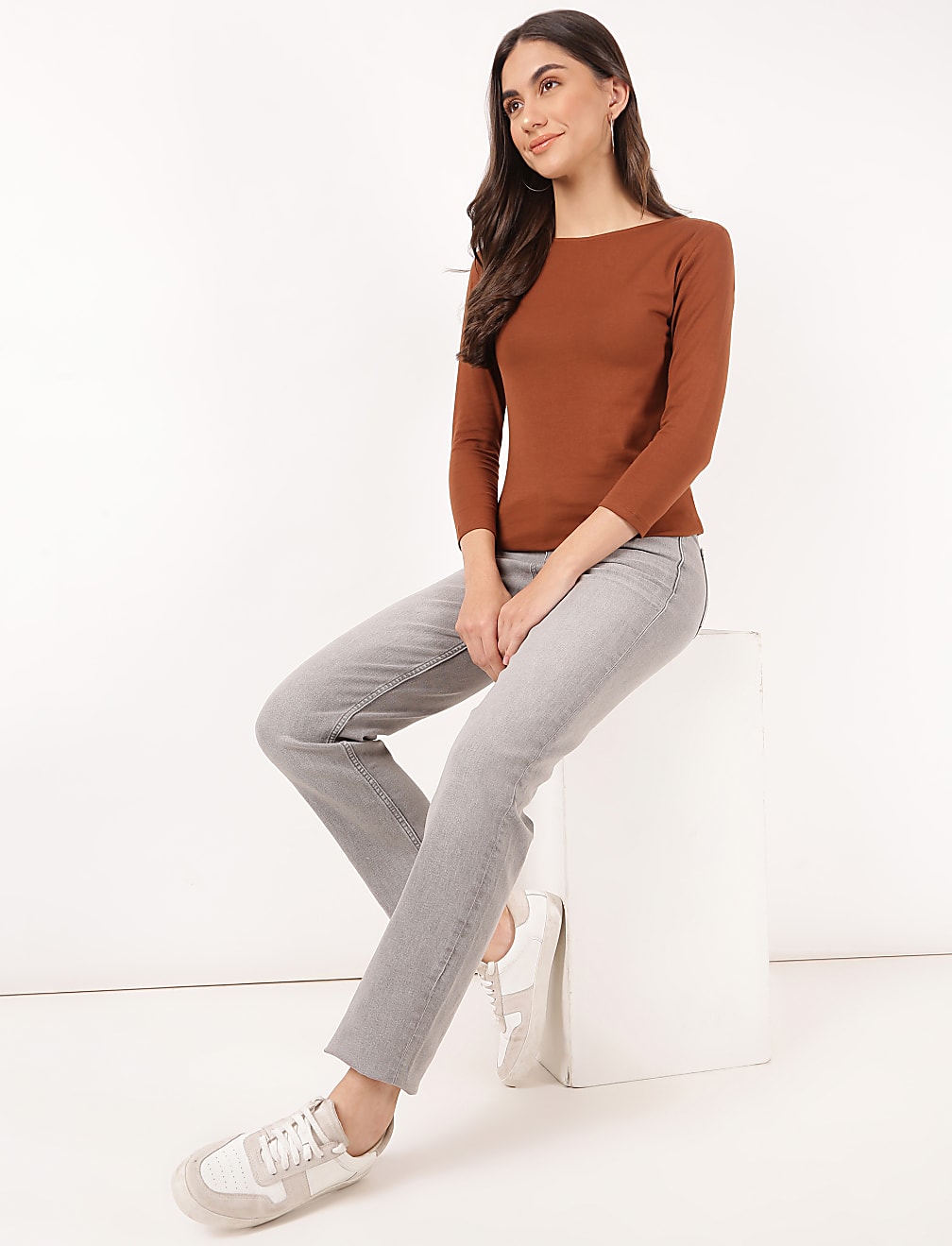 Cotton Plain Boat Neck Top