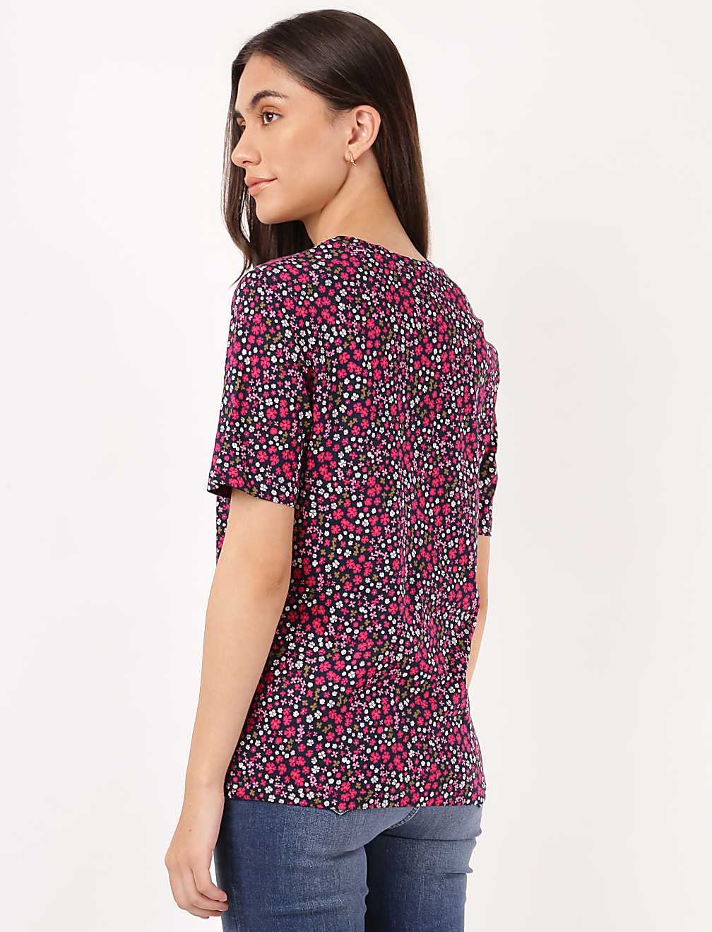 Pure Cotton Floral Print Crew Neck T-shirt