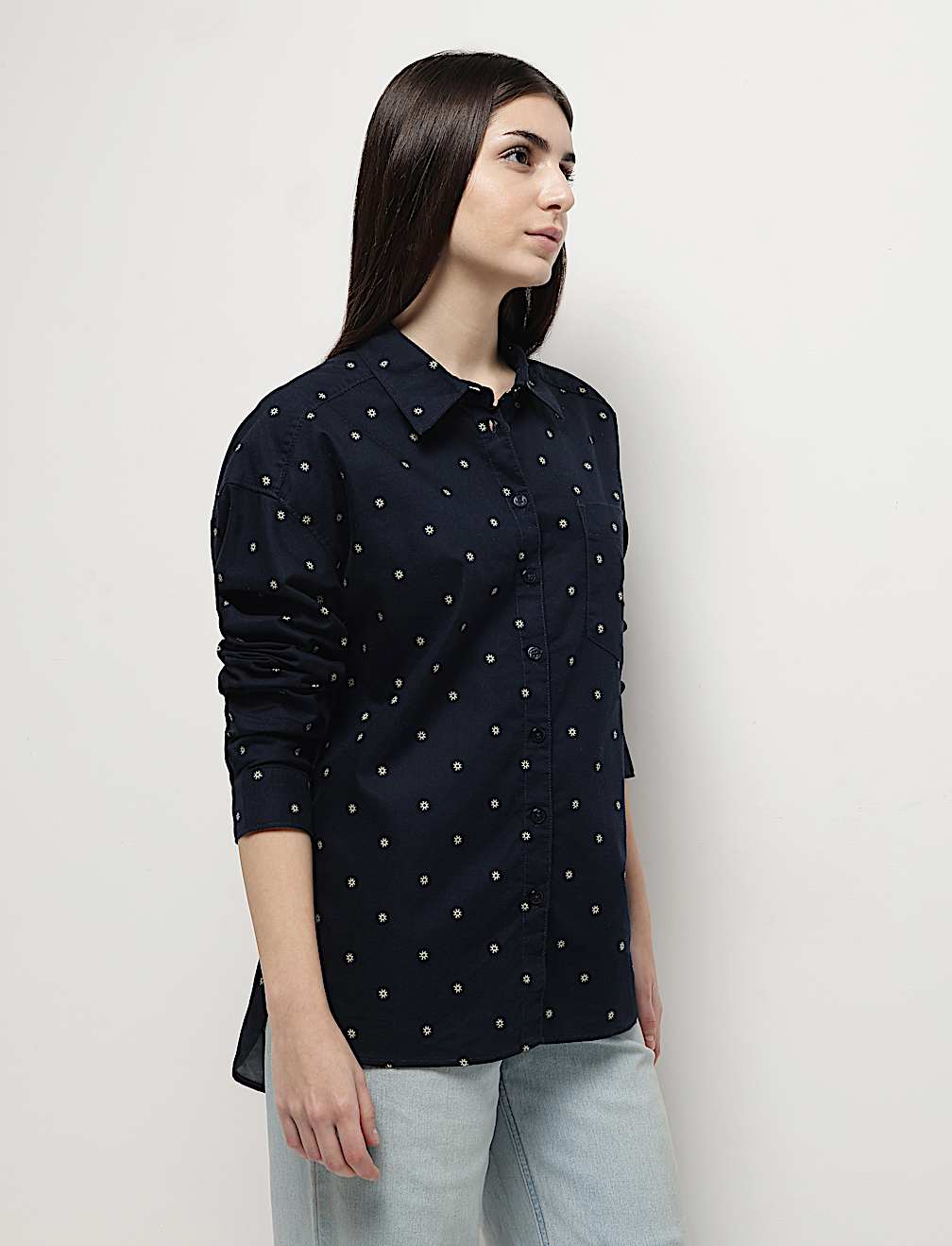 Pure Cotton Printed Spread Collar Shirt