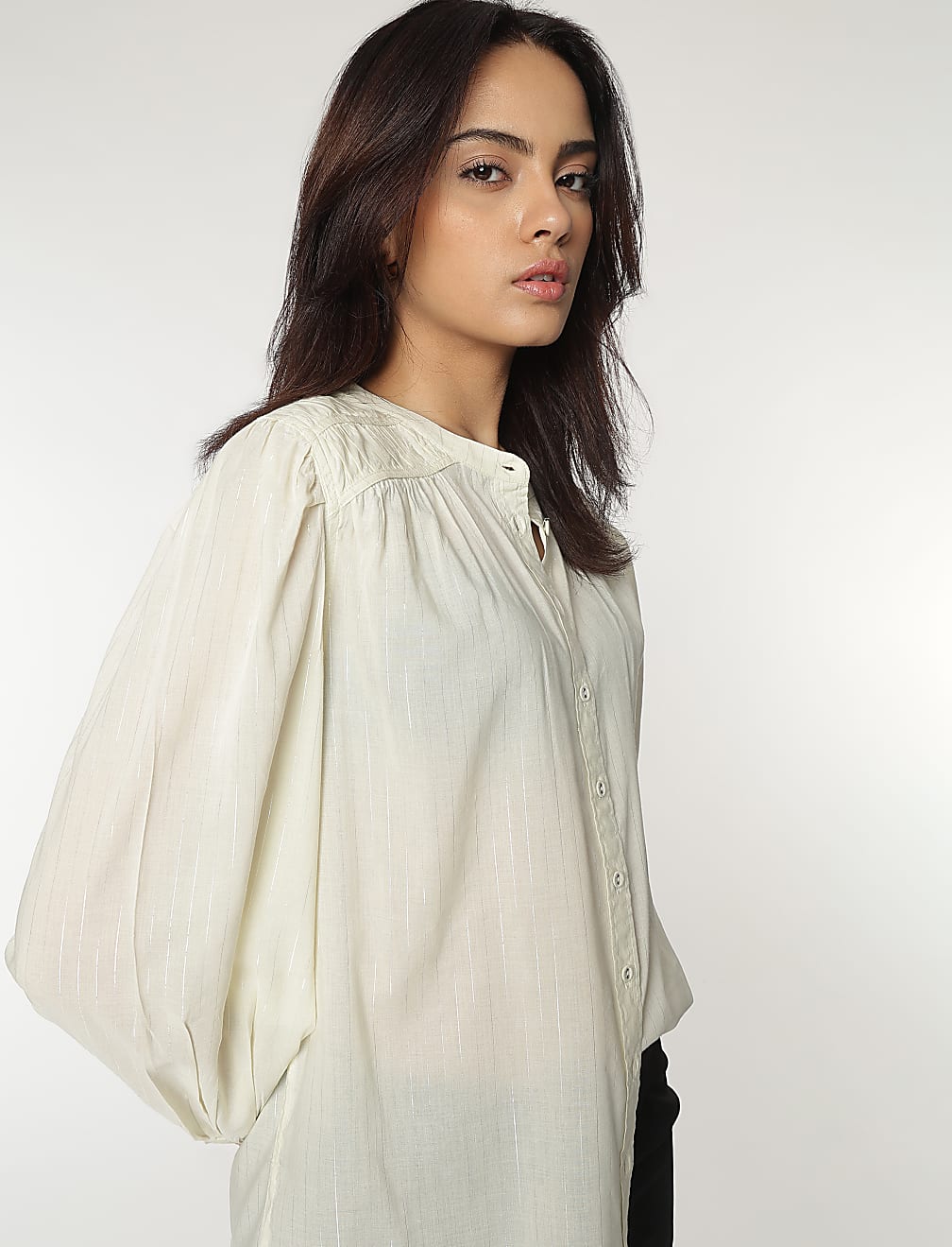 Mandarin Neck Stripes Shirt