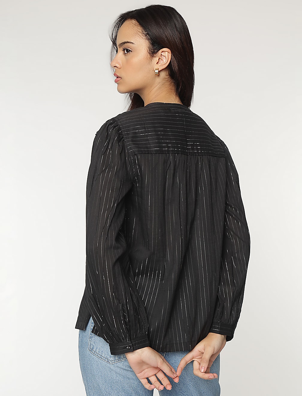 Mandarin Neck Stripes Shirt