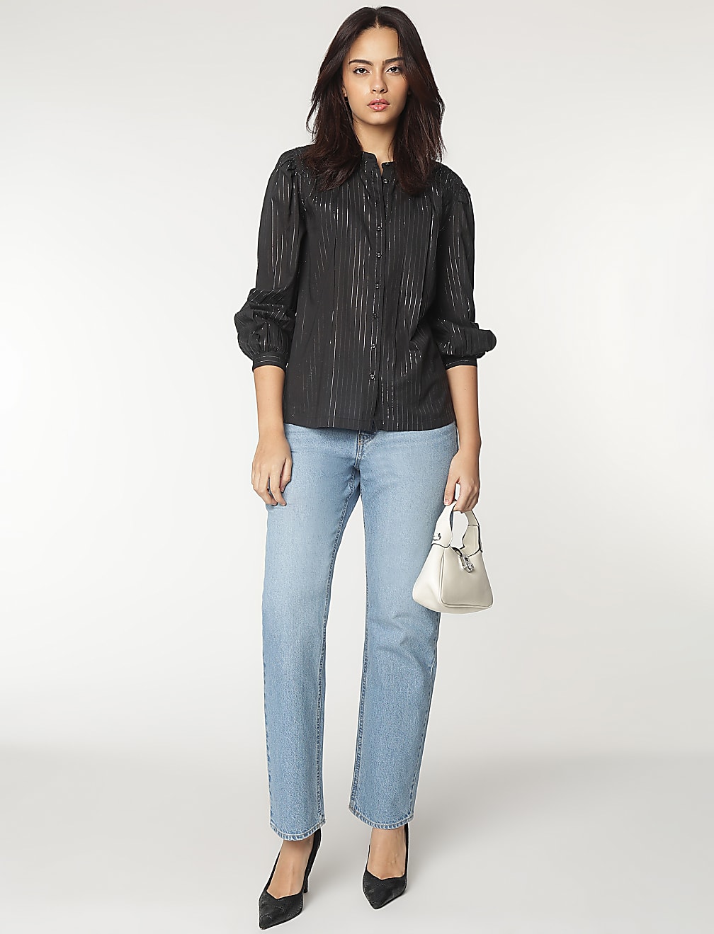 Mandarin Neck Stripes Shirt