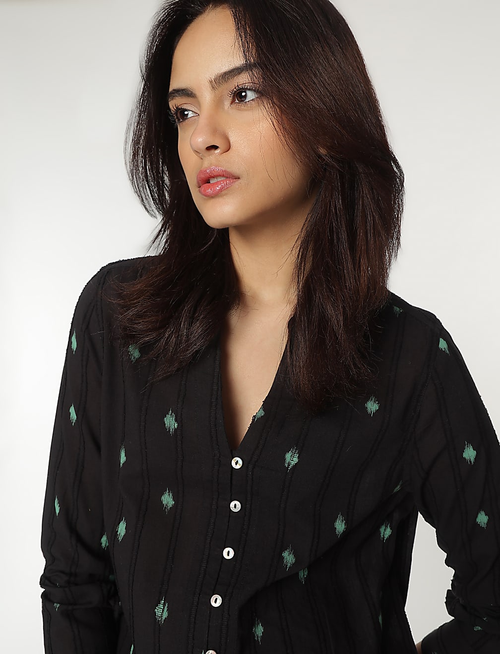 Pure Cotton Mandarin Collar Textured Top