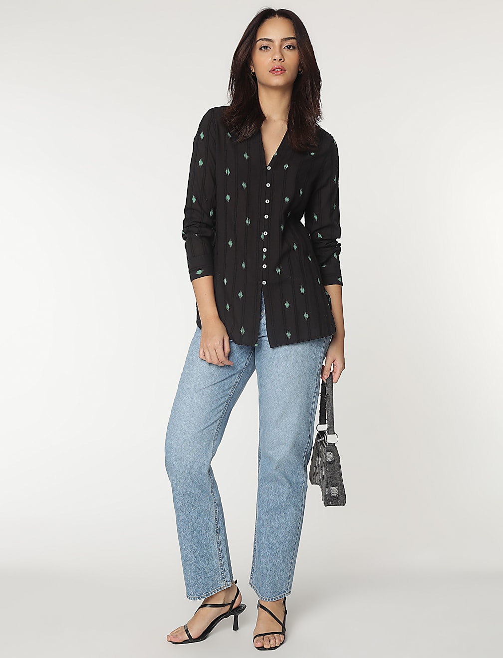Pure Cotton Mandarin Collar Textured Top