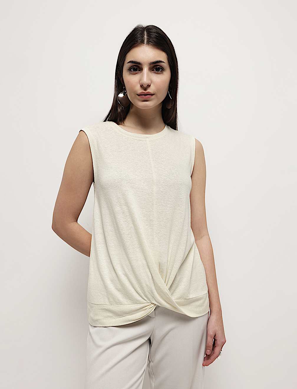 Linen Rich Draped Vest Top