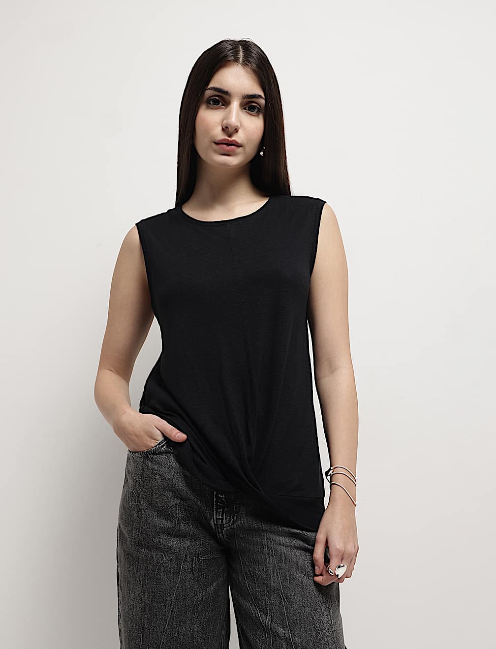 Linen Rich Draped Vest Top