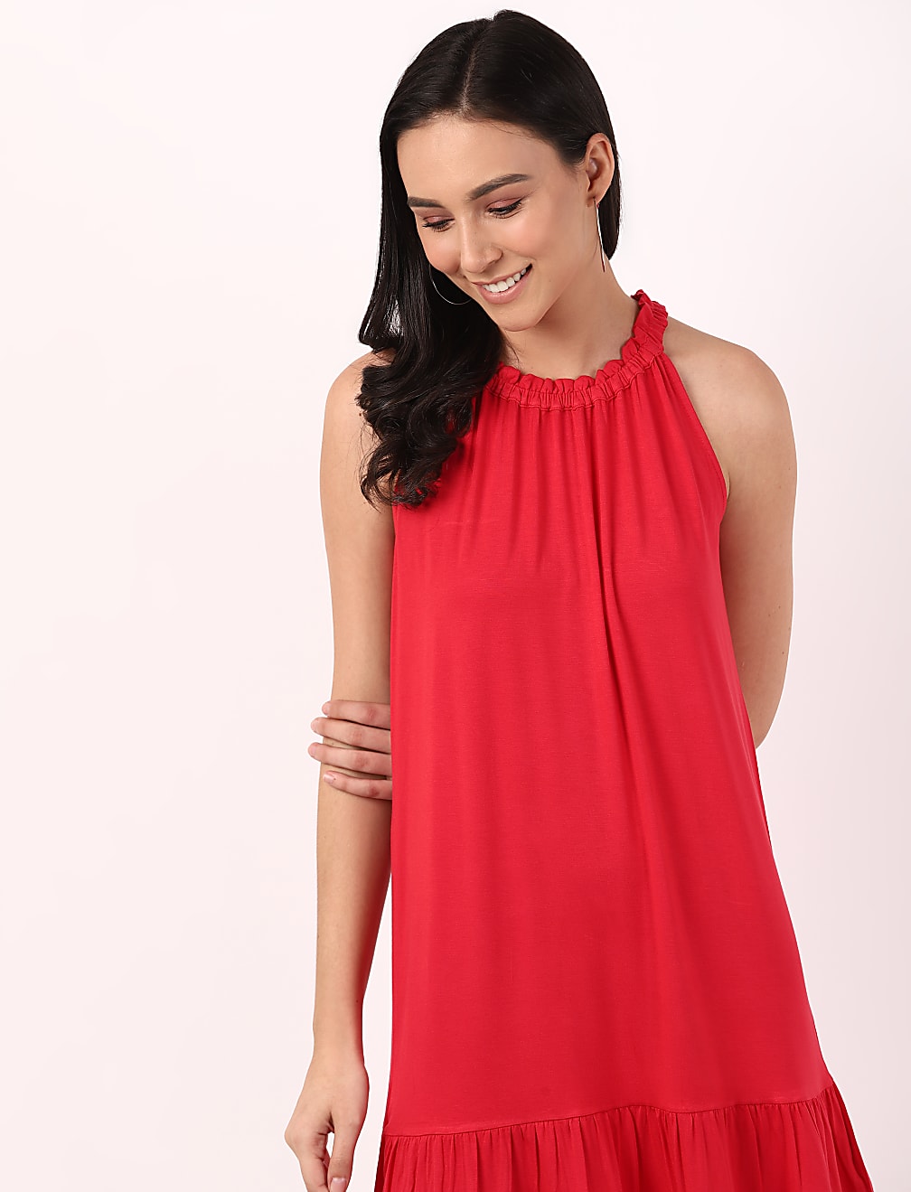 Gathered Neck Flared Dress