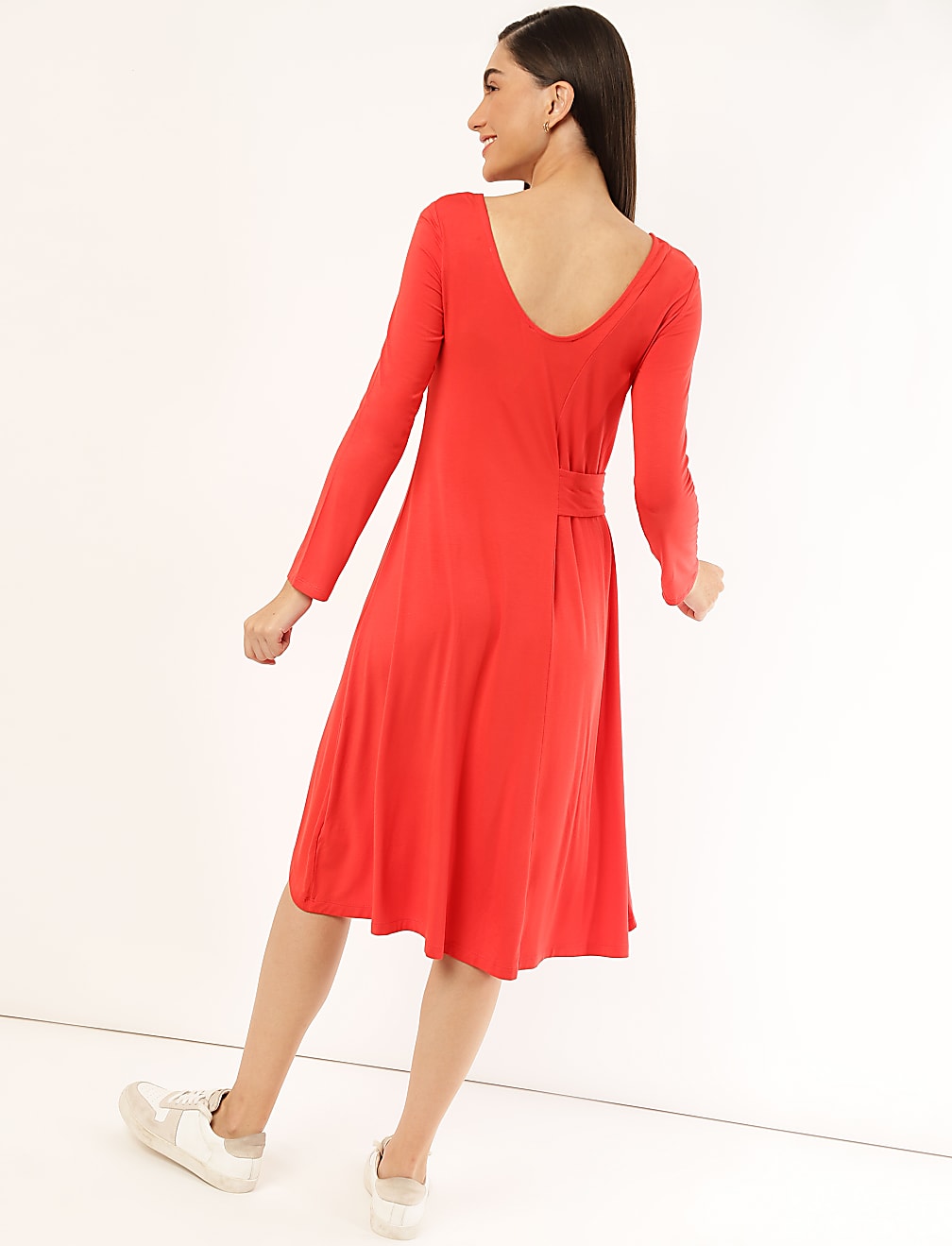 Viscose Mix Plain Boat Neck Dress