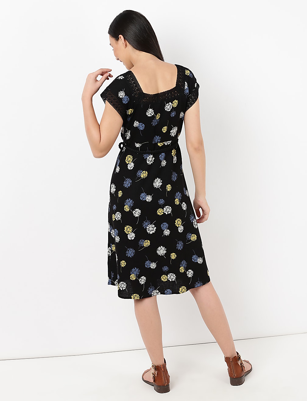 Linen Mix Lace Detailed Dress