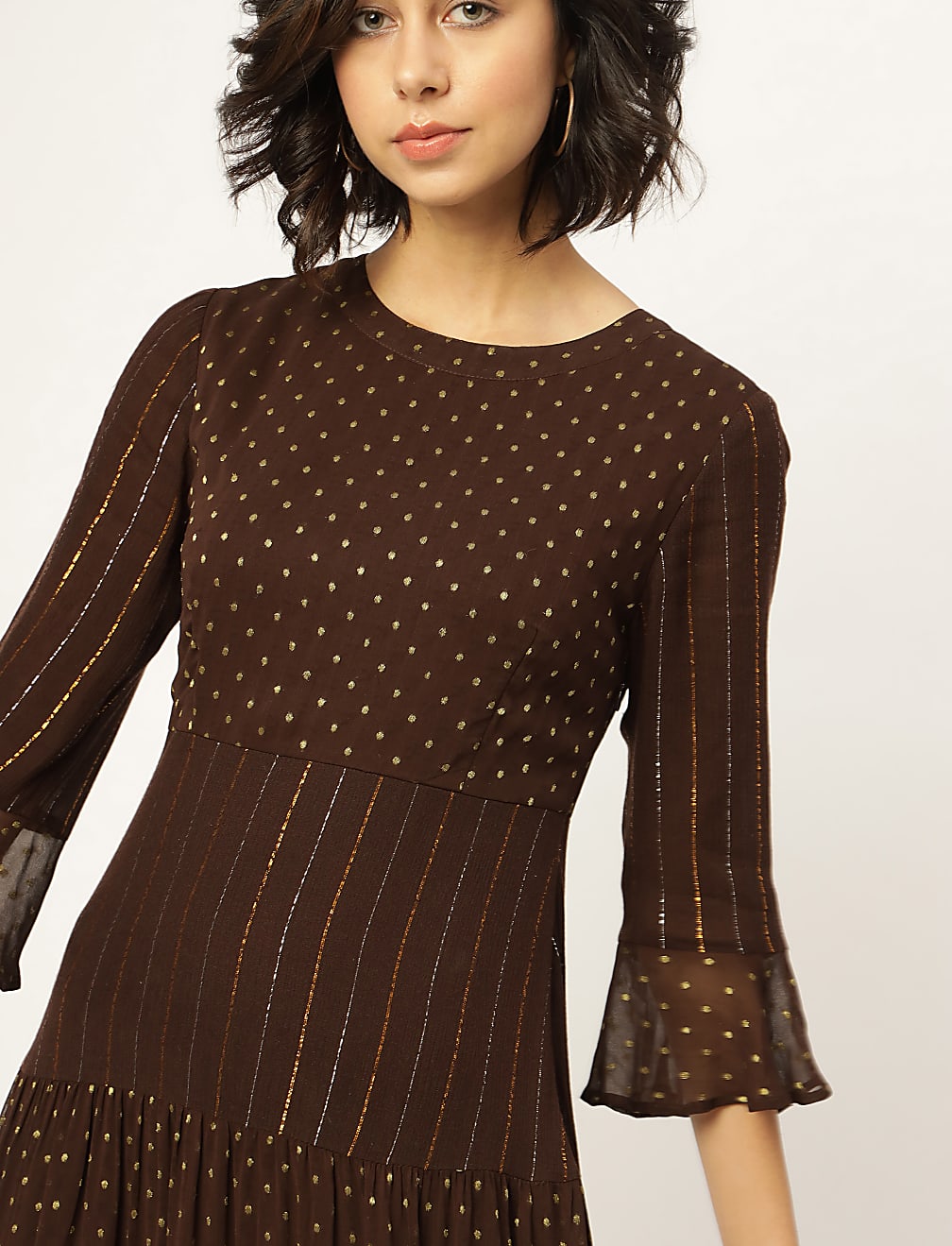 Viscose Mix Embellished Round Neck Dress