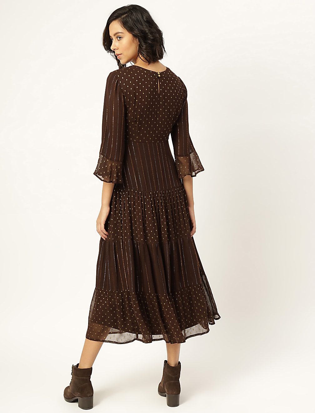 Viscose Mix Embellished Round Neck Dress