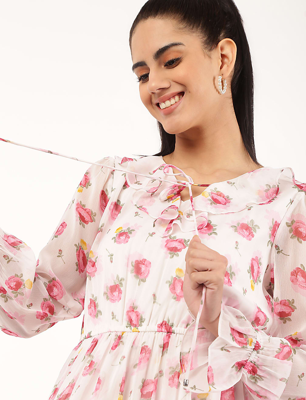 Floral Ruffle Neck Dress