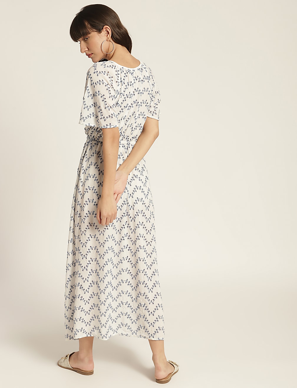 Viscose Schiffli Embroidery Tie Neck Dress