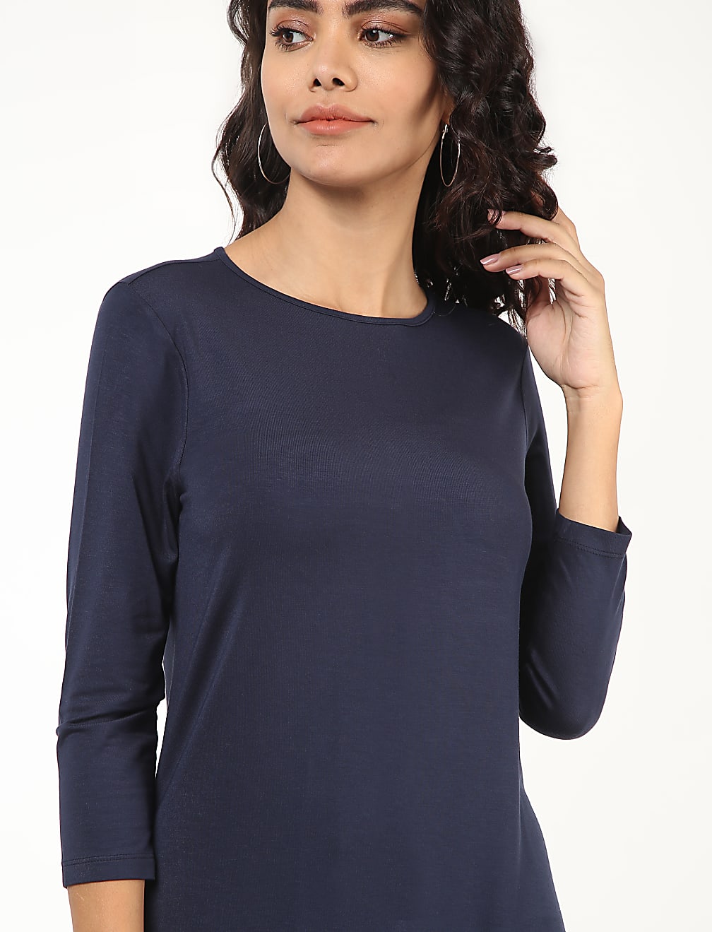Viscose Mix Plain Round Neck Dress