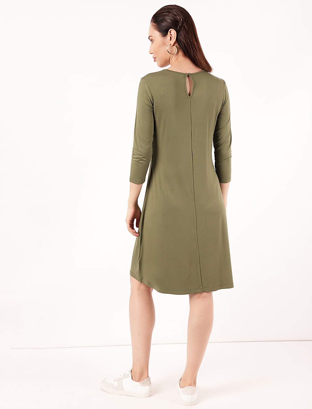Viscose Mix Plain Round Neck Dress