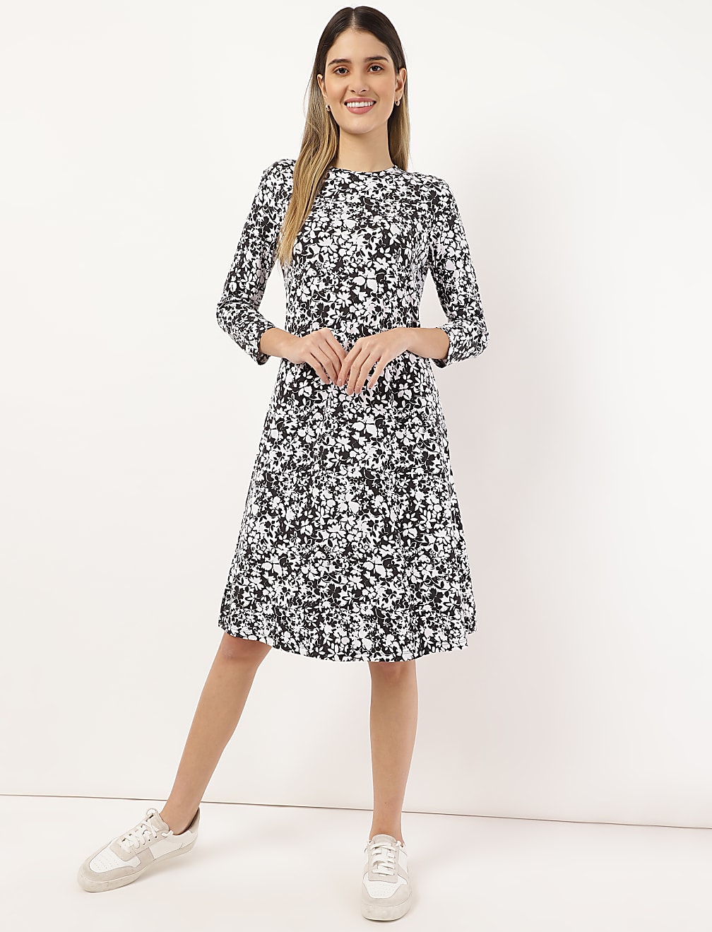 Viscose Mix Floral Round Neck Dress