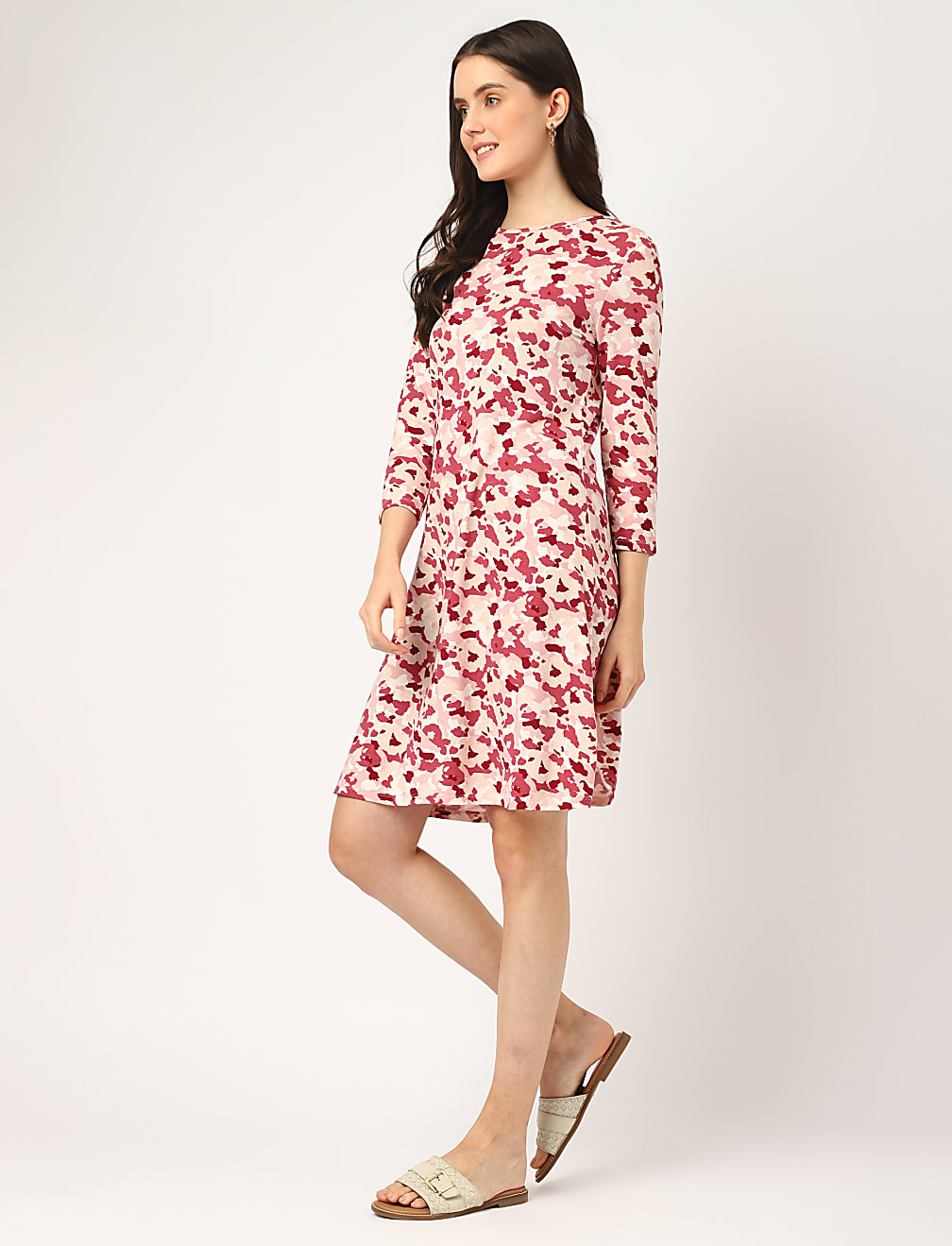 Viscose Mix Printed Round Neck Dress