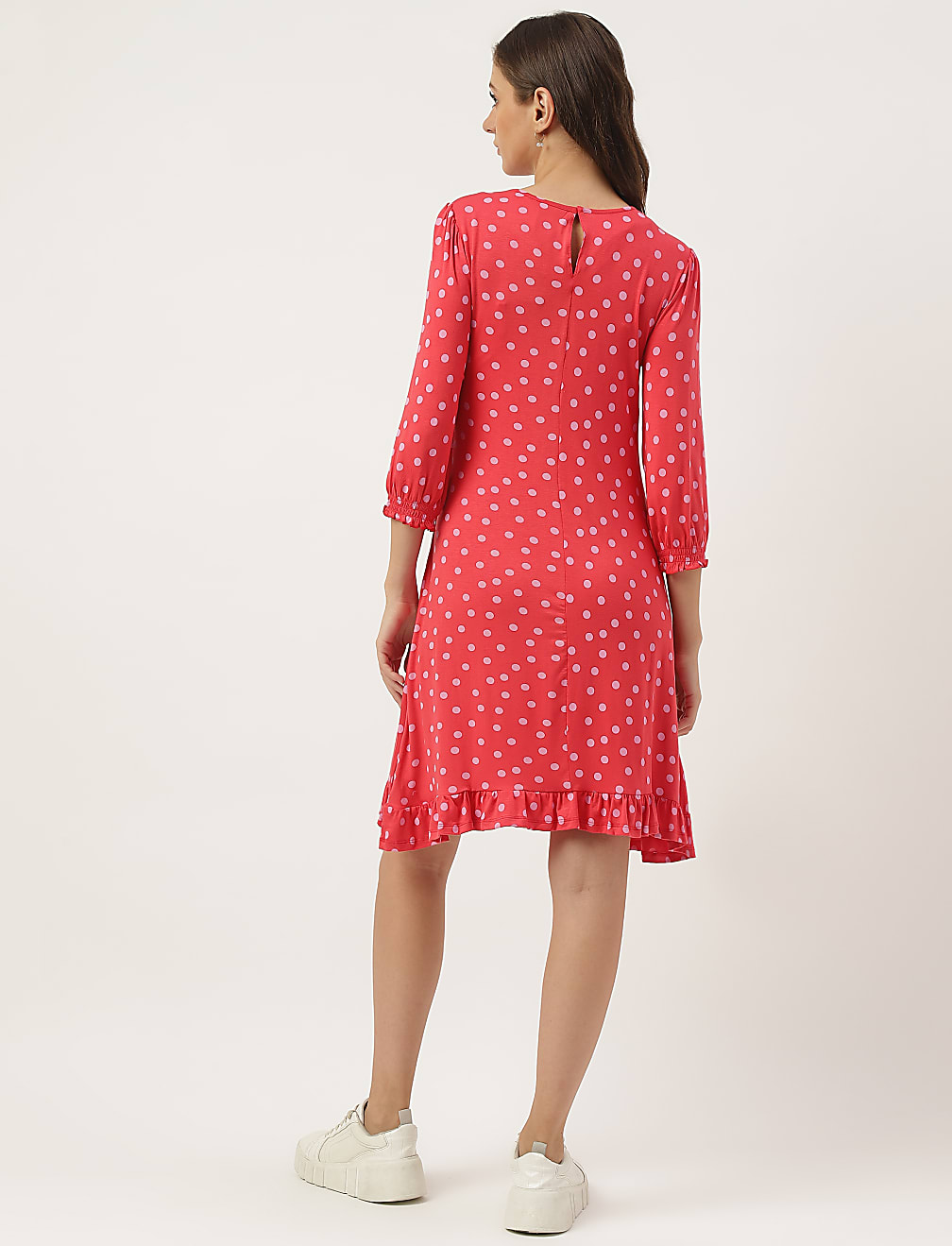 Printed Polka Dots Bottom Ruffle Midi Dress